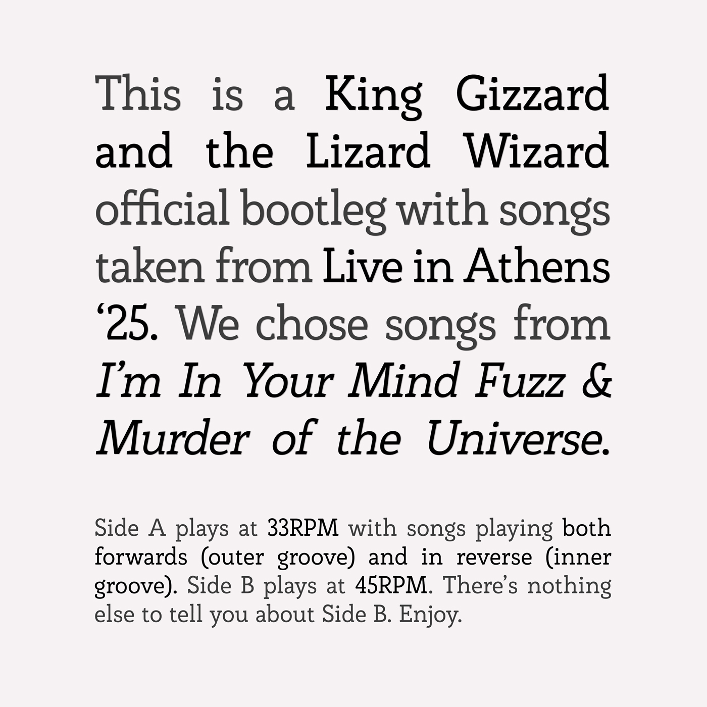 Having Fun Records Announces New King Gizzard & The Lizard Wizard Bootleg Release with a Live Album that plays from both Inner and Outer Groove